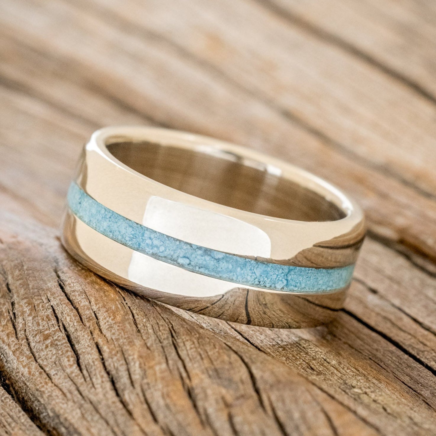 "NIRVANA" - CENTERED TURQUOISE WEDDING RING FEATURING A 14K GOLD BAND-2
