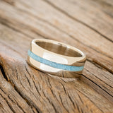 "NIRVANA" - CENTERED TURQUOISE WEDDING RING FEATURING A 14K GOLD BAND