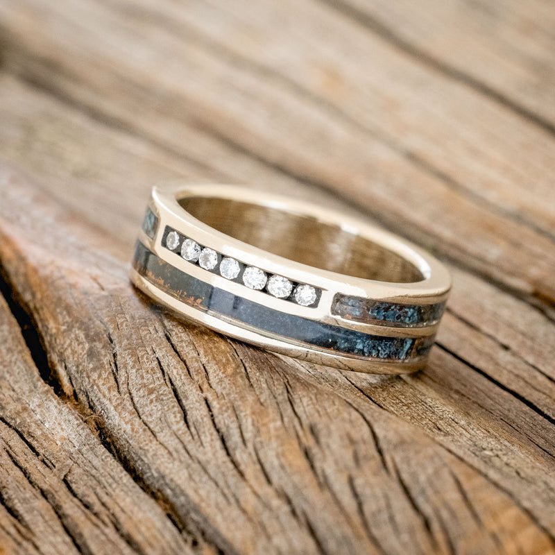 "TRIDENT" - DIAMOND & PATINA COPPER WEDDING BAND-2