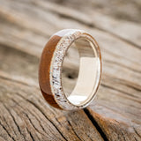 "REMMY" - IRONWOOD, ANTLER & FIRE & ICE OPAL WEDDING RING - SILVER - SIZE 9 1/2
