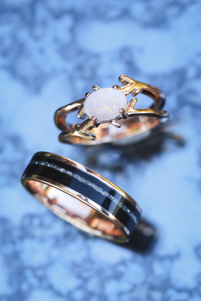 "ARTEMIS" - OVAL OPAL ENGAGEMENT RING WITH AN ANTLER STYLE BAND-7