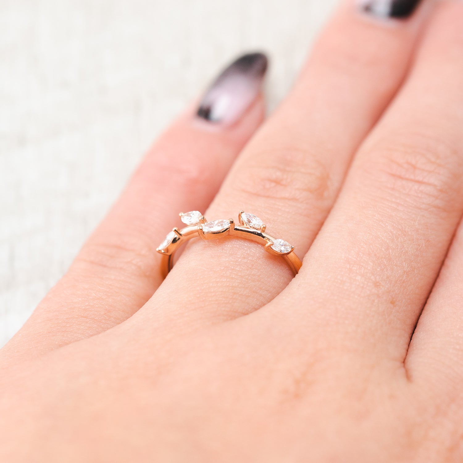 "IDHAL" - MARQUISE DIAMOND LEAF RING WITH 14K GOLD-20