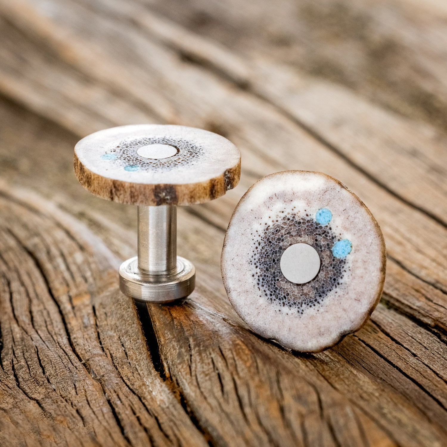 ELK ANTLER CUFFLINKS w/ TURQUOISE INLAYS-2