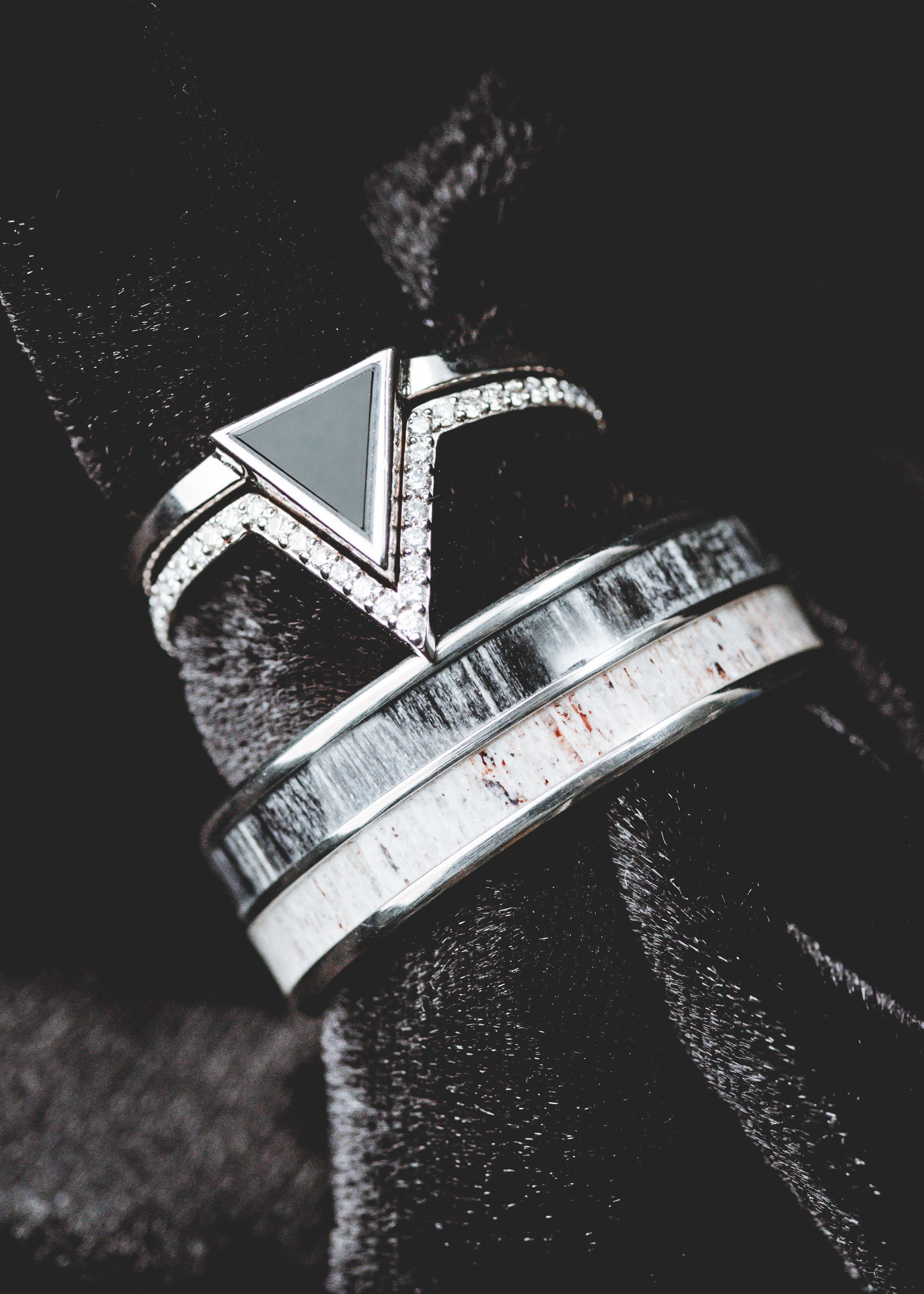 "DYAD" - GREY BIRCH WOOD & ANTLER WEDDING BAND-17