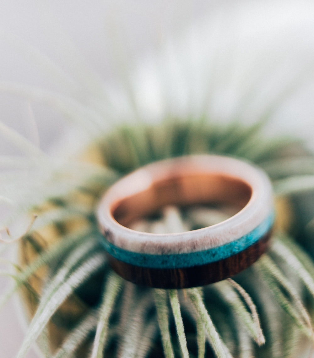 "ARGOS" - IRONWOOD, ANTLER & TURQUOISE WEDDING BAND-21