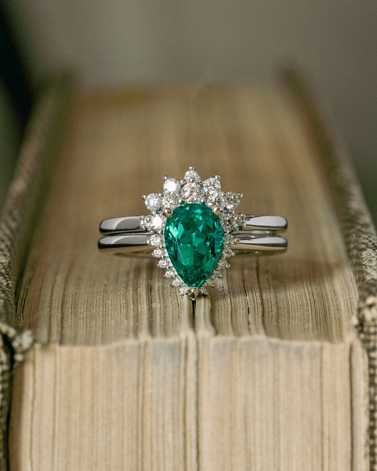 "LAVERNA" - PEAR-SHAPED LAB-GROWN EMERALD ENGAGEMENT RING WITH DIAMOND HALO-29