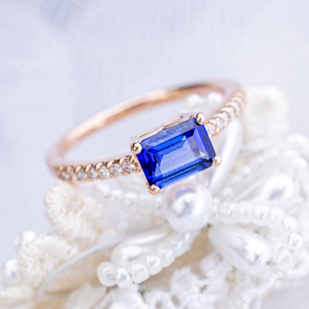 "AMARA" - EMERALD CUT LAB-GROWN SAPPHIRE ENGAGEMENT RING WITH DIAMOND ACCENTS-7