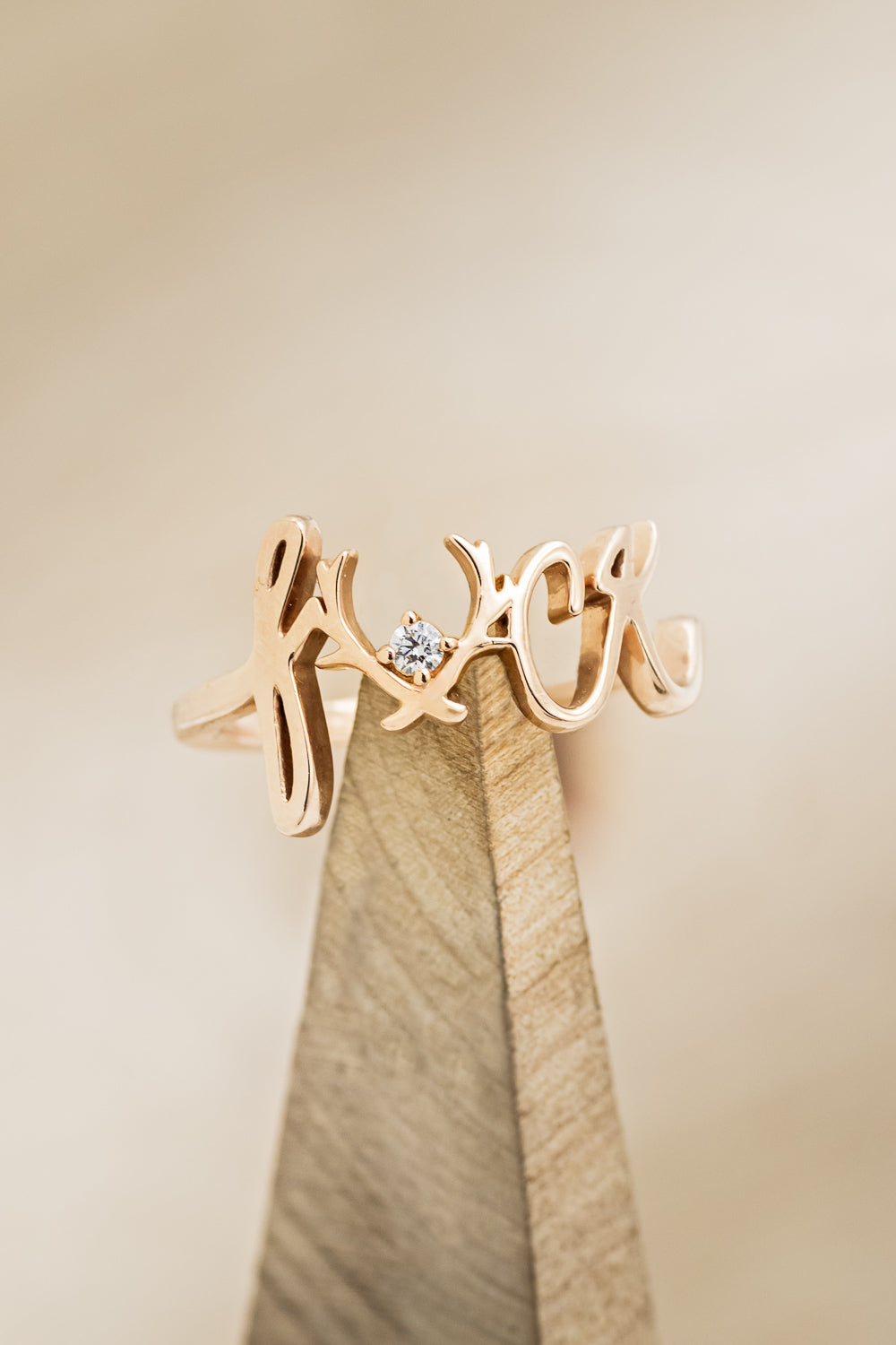 "EFFIE" - SCRIPT STYLE BREAST CANCER AWARENESS RING WITH A SINGLE DIAMOND ACCENT-7