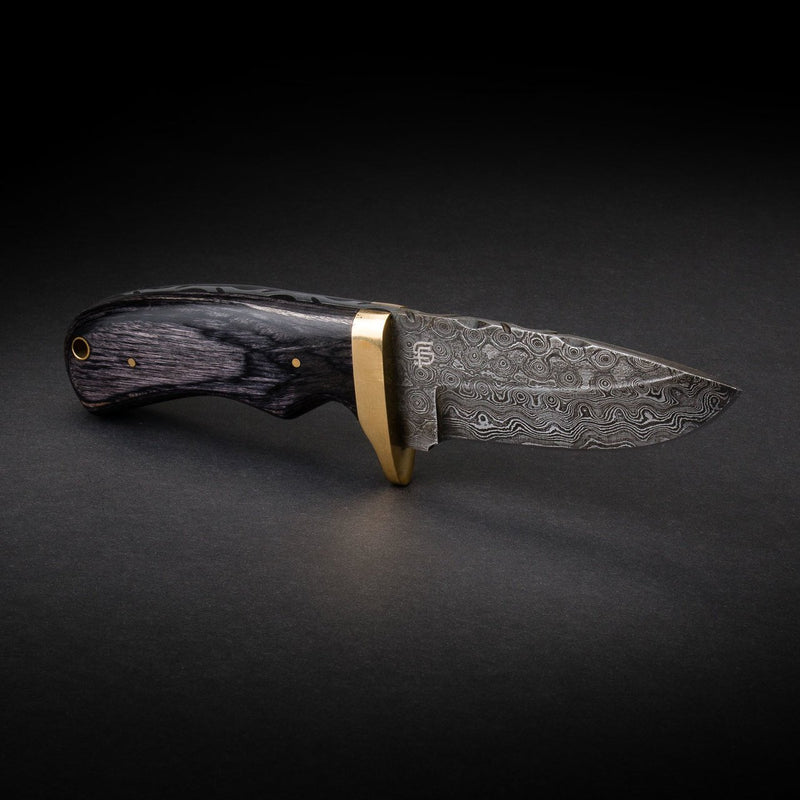 Carved Wood Handle Layered-Steel Skinner Knife