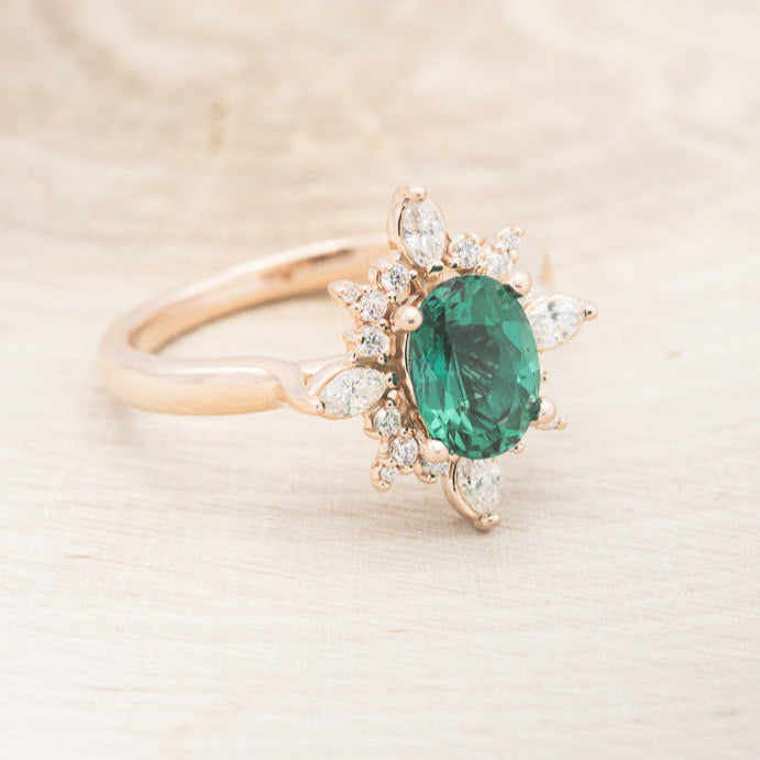 "AZALEA" - OVAL LAB-GROWN EMERALD ENGAGEMENT RING WITH DIAMOND HALO-4