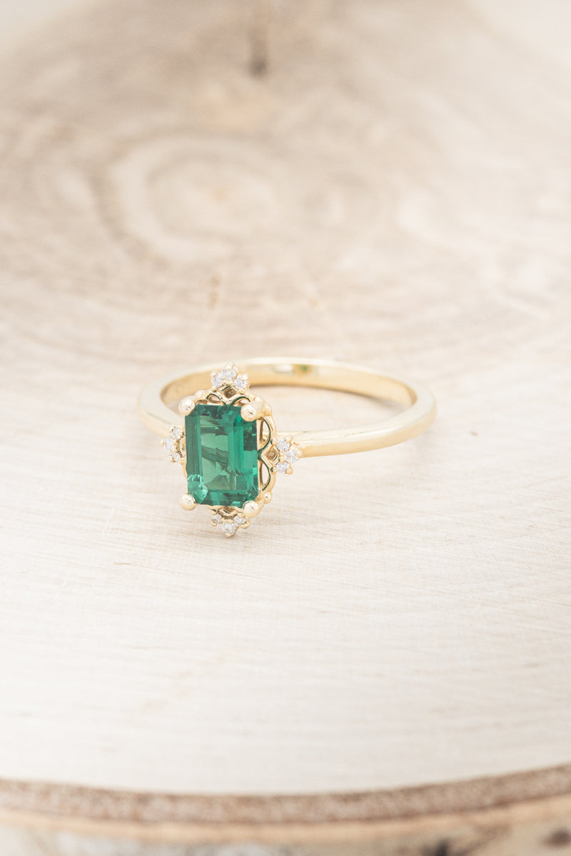 "TREVA" - EMERALD CUT LAB-GROWN EMERALD ENGAGEMENT RING WITH DIAMOND ACCENTS