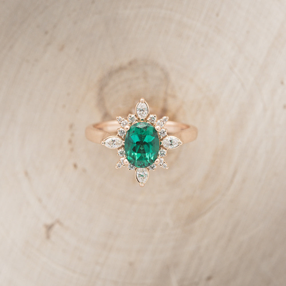 "AZALEA" - OVAL LAB-GROWN EMERALD ENGAGEMENT RING WITH DIAMOND HALO-2