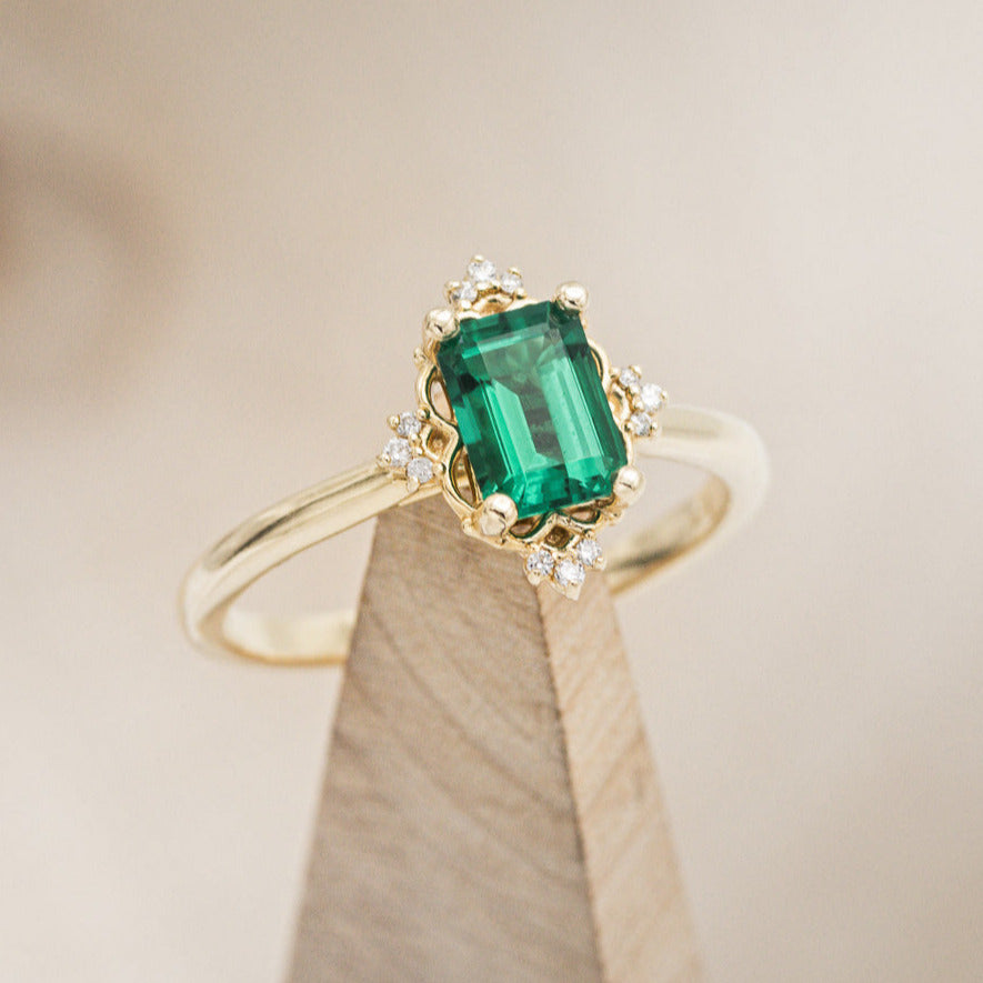 "TREVA" - EMERALD CUT LAB-GROWN EMERALD ENGAGEMENT RING WITH DIAMOND ACCENTS-7