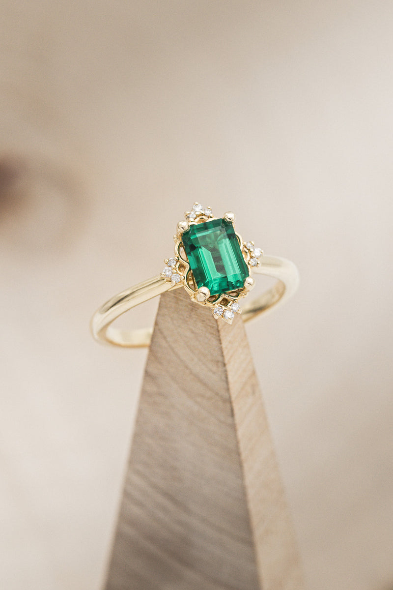 14K Gold Ring Set With Lab Created Emerald & Diamond Accents - Staghead Designs 