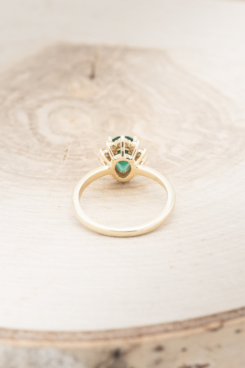 "LAVERNA" - PEAR-SHAPED LAB-GROWN EMERALD ENGAGEMENT RING WITH DIAMOND HALO
