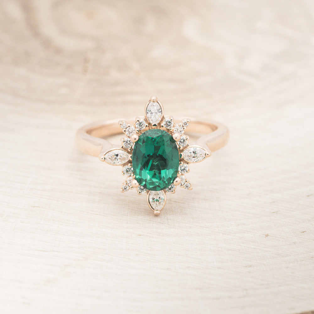 "AZALEA" - OVAL LAB-GROWN EMERALD ENGAGEMENT RING WITH DIAMOND HALO-6