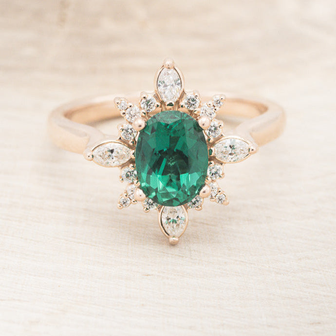 "AZALEA" - OVAL LAB-GROWN EMERALD ENGAGEMENT RING WITH DIAMOND HALO-6