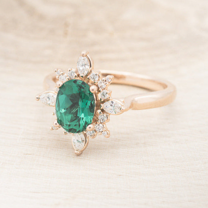 "AZALEA" - OVAL LAB-GROWN EMERALD ENGAGEMENT RING WITH DIAMOND HALO-3