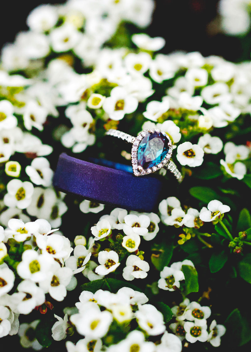 "RORY" - PEAR-SHAPED LAB-GROWN ALEXANDRITE ENGAGEMENT RING WITH DIAMOND HALO & ACCENTS-7