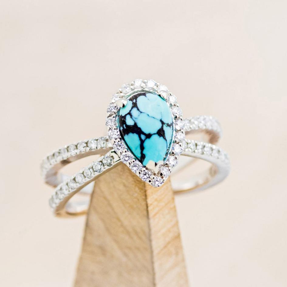 "NALA" - PEAR-SHAPED TURQUOISE ENGAGEMENT RING WITH DIAMOND HALO & ACCENTS-7