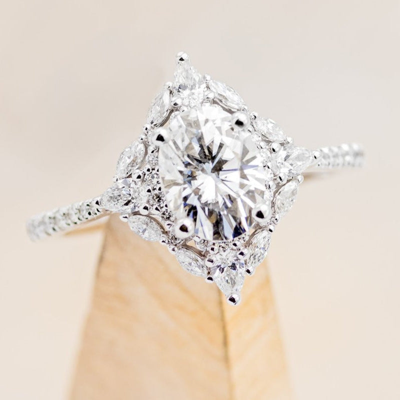 "NORTH STAR" - BRILLIANT CUT OVAL MOISSANITE ENGAGEMENT RING WITH DIAMOND ACCENTS & DIAMOND TRACER-13