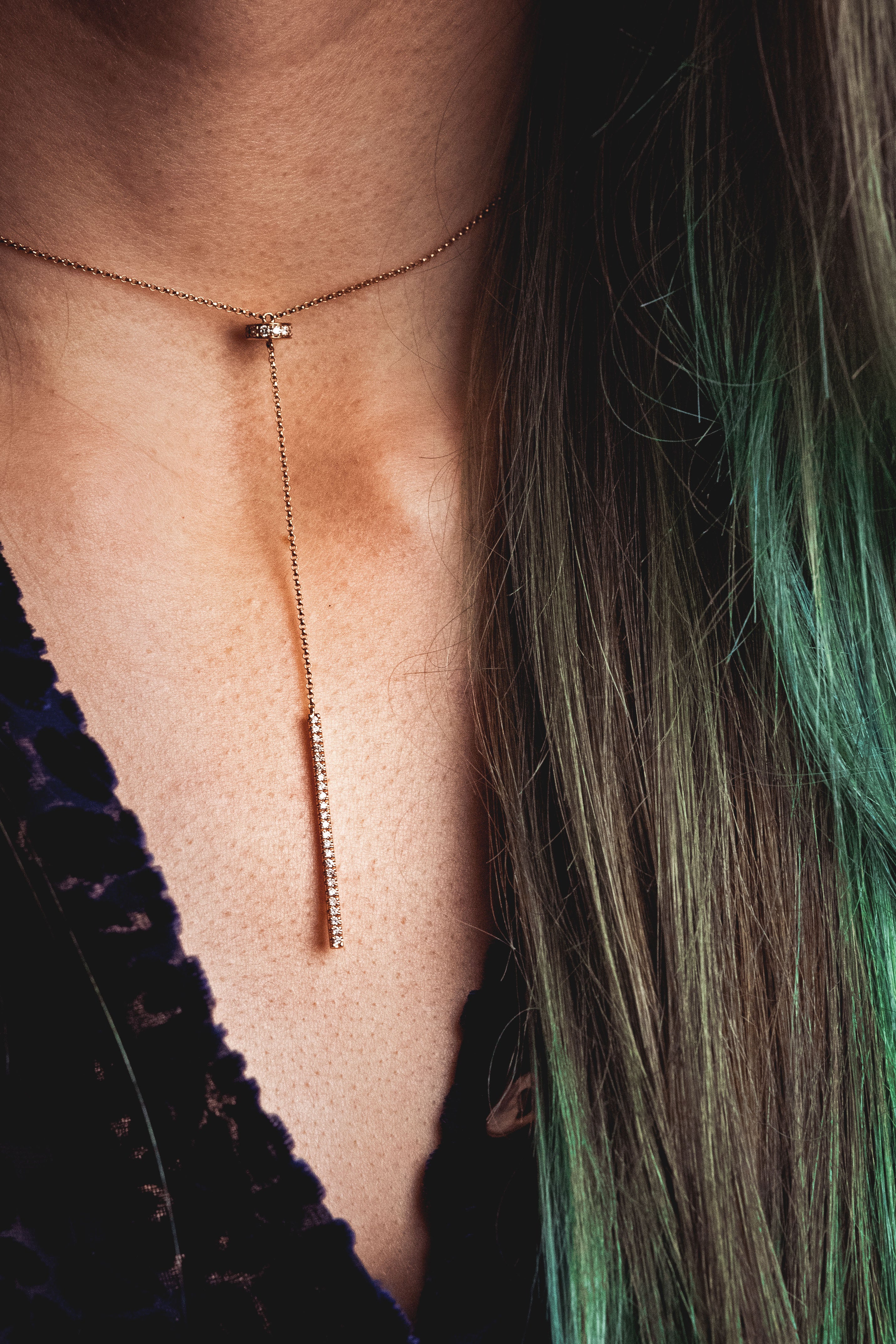 14K GOLD DIAMOND BAR NECKLACE-3