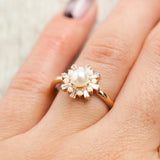 "DOROTHEA" - WHITE AKOYA PEARL ENGAGEMENT RING WITH DIAMOND & OPAL ACCENTS