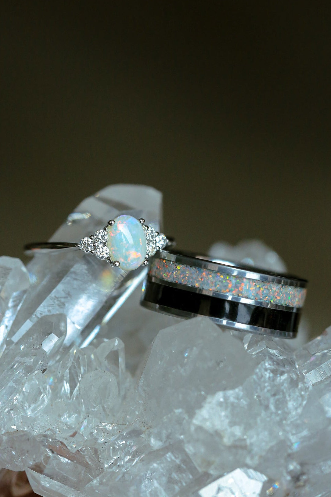 "RHEA" - OVAL WHITE OPAL ENGAGEMENT RING WITH DIAMOND ACCENTS-22