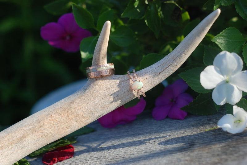 OPAL STONE SET ON 14K GOLD DIAMOND BAND (available in 14K rose, white and yellow gold) - Staghead Designs - Antler Rings By Staghead Designs