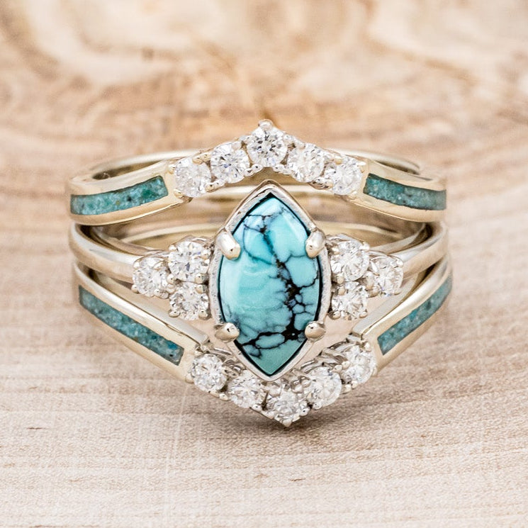 "RAYA" - MARQUISE TURQUOISE ENGAGEMENT RING WITH DIAMOND ACCENTS & RING GUARD-22