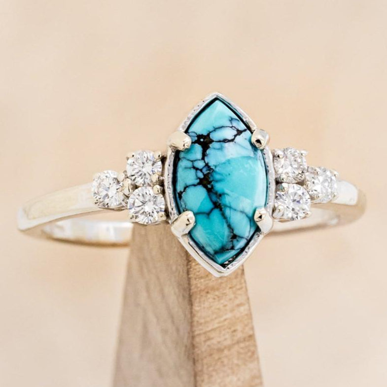 "RAYA" - MARQUISE TURQUOISE ENGAGEMENT RING WITH DIAMOND ACCENTS & RING GUARD-25