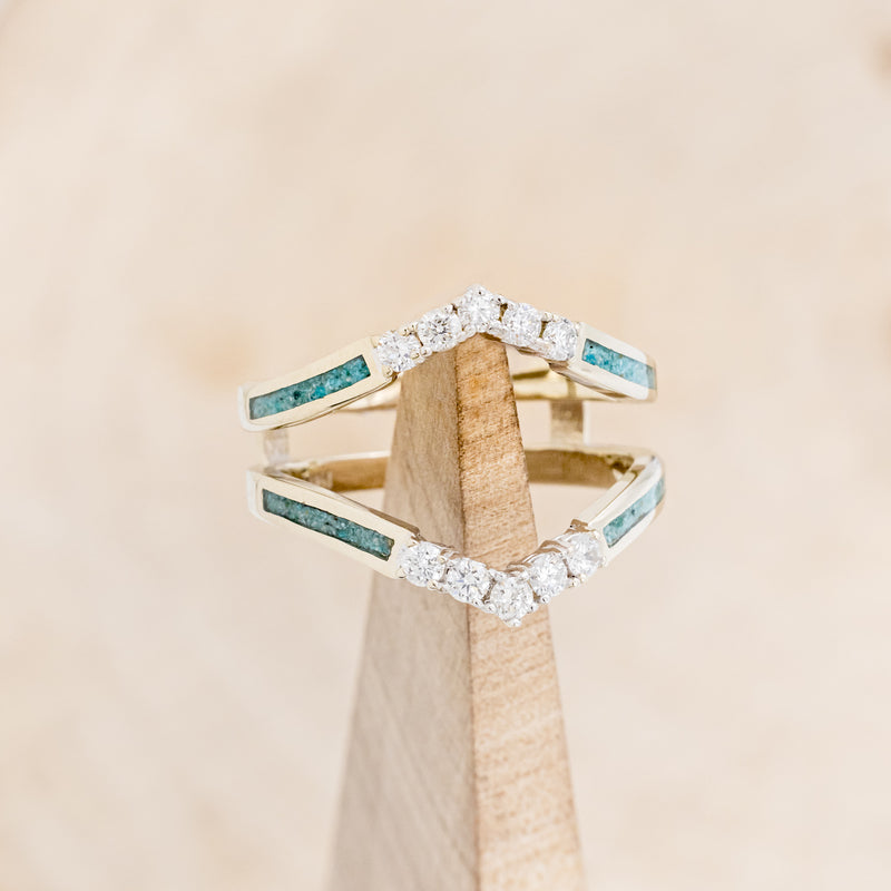Raya Ring Guard - Turquoise Ring Guard with Diamond Accents 14K White Gold