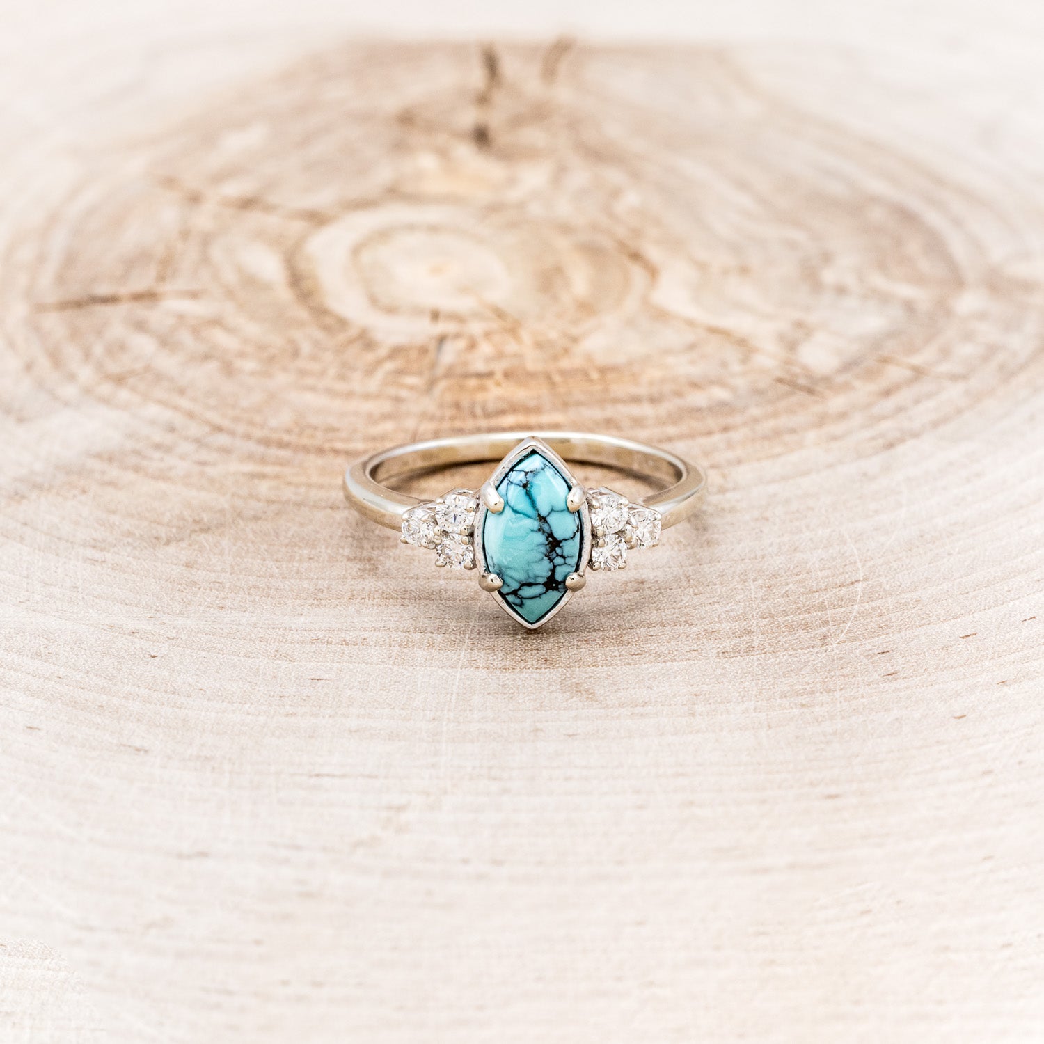 "RAYA" - MARQUISE TURQUOISE ENGAGEMENT RING WITH DIAMOND ACCENTS & RING GUARD-30