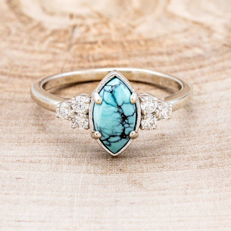 "RAYA" - MARQUISE TURQUOISE ENGAGEMENT RING WITH DIAMOND ACCENTS & RING GUARD-30