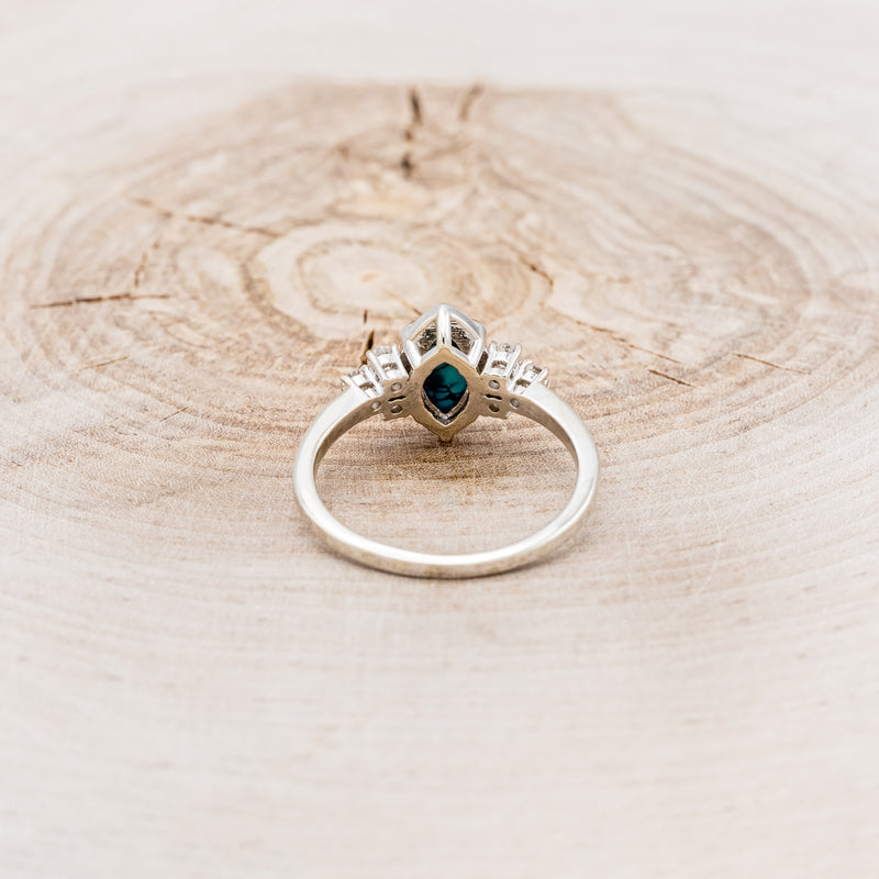 "RAYA" - MARQUISE TURQUOISE ENGAGEMENT RING WITH DIAMOND ACCENTS & RING GUARD - READY TO SHIP