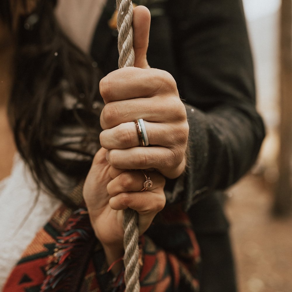 "ARGOS" - TURQUOISE, ANTLER, 14K GOLD INLAY & IRONWOOD WEDDING BAND-8