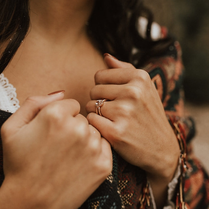 "FRENCHY" - OVAL MORGANITE ENGAGEMENT RING WITH DIAMOND HALO-10