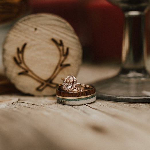 "ARGOS" - TURQUOISE, ANTLER, 14K GOLD INLAY & IRONWOOD WEDDING BAND-7