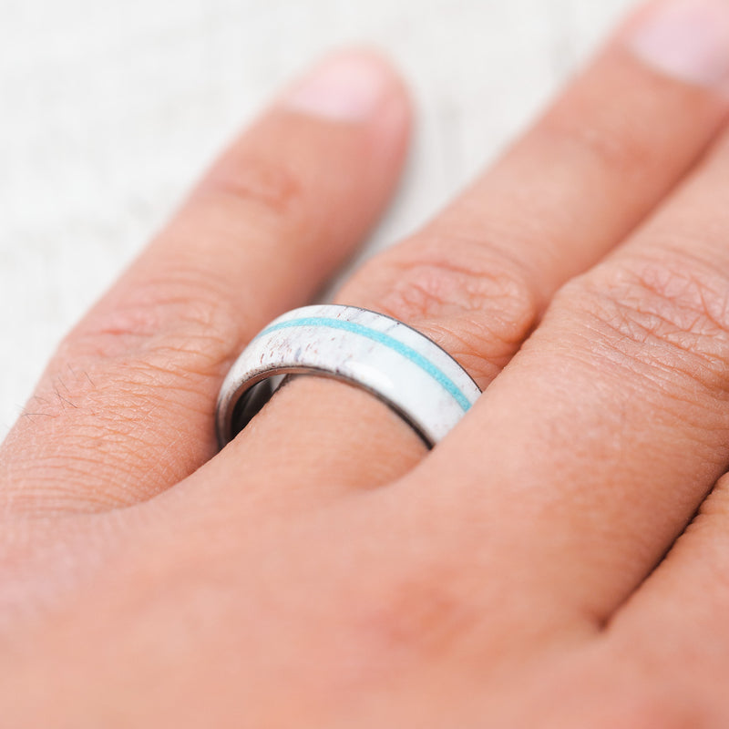 "REMMY" - ANTLER & TURQUOISE WEDDING BAND - READY TO SHIP-9