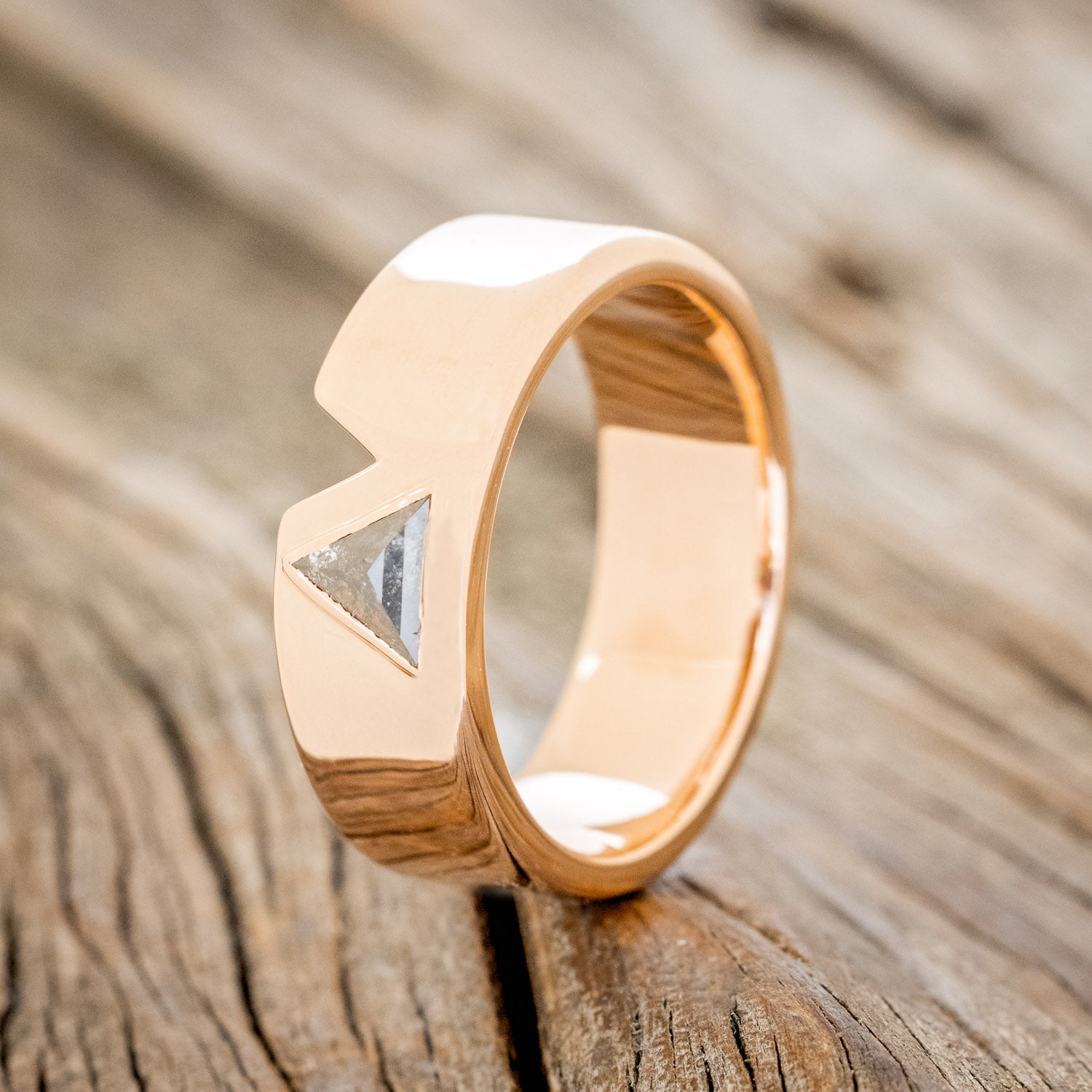 "THE POWER COUPLE" - MATCHING SET OF TRIANGLE SHAPED SALT & PEPPER DIAMOND WEDDING RINGS-5