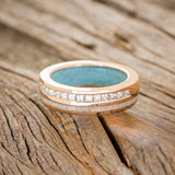 "MEMPHIS" - DIAMONDS & FIRE AND ICE OPAL WEDDING BAND FEATURING A TURQUOISE LINED 14K GOLD BAND-9