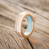 "MEMPHIS" - DIAMONDS & FIRE AND ICE OPAL WEDDING BAND FEATURING A TURQUOISE LINED 14K GOLD BAND-7