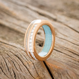 "MEMPHIS" - DIAMONDS & FIRE AND ICE OPAL WEDDING BAND FEATURING A TURQUOISE LINED 14K GOLD BAND-10