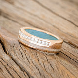 "MEMPHIS" - DIAMONDS & FIRE AND ICE OPAL WEDDING BAND FEATURING A TURQUOISE LINED 14K GOLD BAND-8