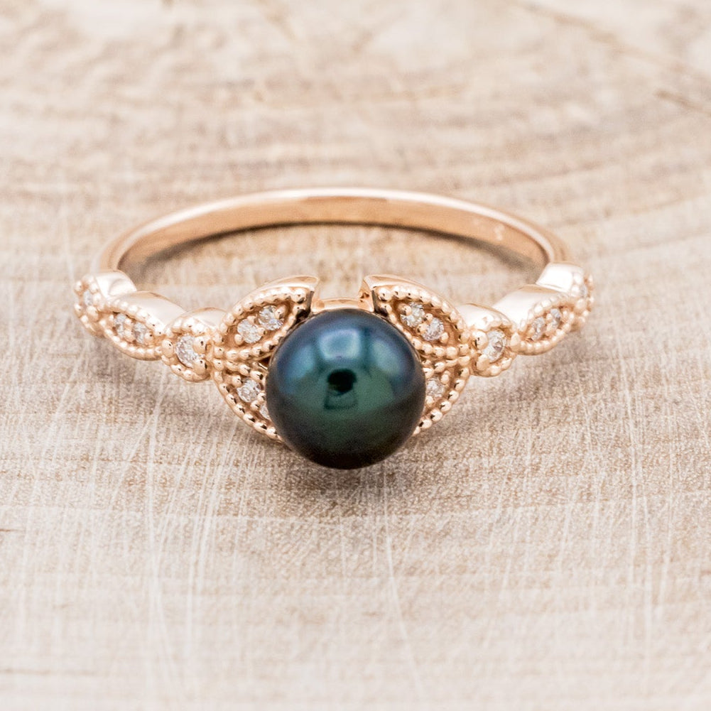 ROUND BLACK AKOYA PEARL ENGAGEMENT RING WITH DIAMOND ACCENTS-4