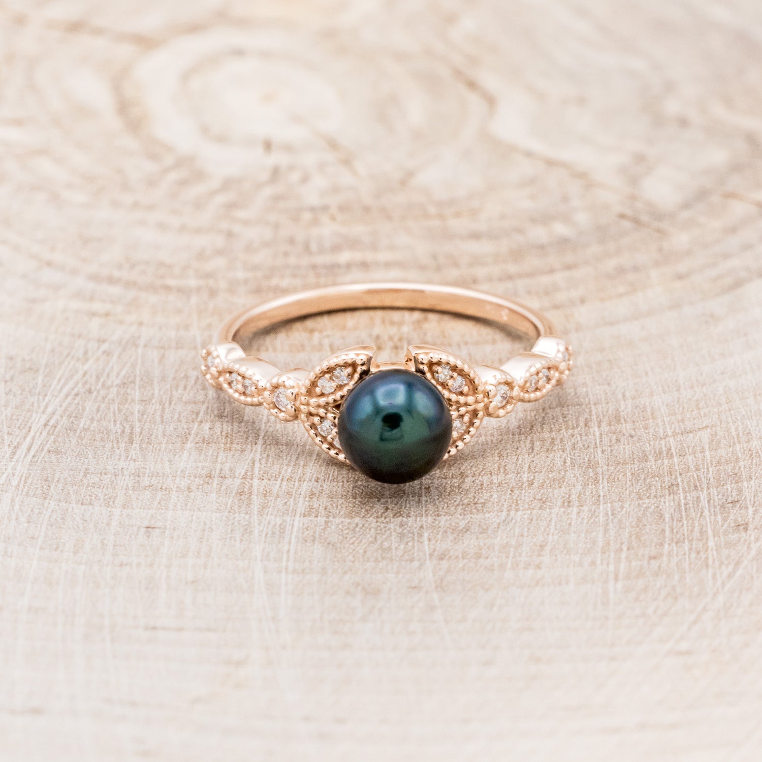 ROUND BLACK AKOYA PEARL ENGAGEMENT RING WITH DIAMOND ACCENTS-4