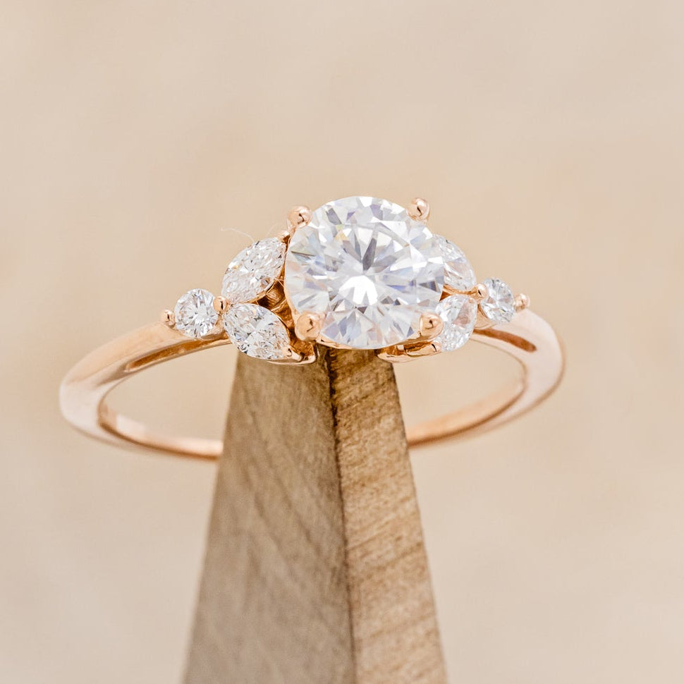 "BLOSSOM" - ROUND CUT MOISSANITE ENGAGEMENT RING WITH LEAF-SHAPED DIAMOND ACCENTS-7