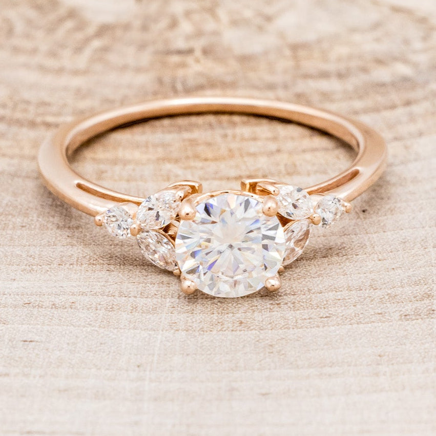 "BLOSSOM" - ROUND CUT MOISSANITE ENGAGEMENT RING WITH LEAF-SHAPED DIAMOND ACCENTS-10