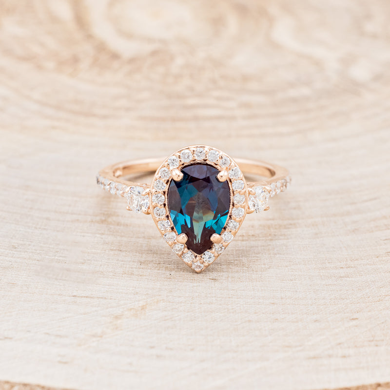 "KB" - BRIDAL SUITE - PEAR SHAPED LAB-GROWN ALEXANDRITE ENGAGEMENT RING WITH "MELODY" & "FALA" TRACERS-9