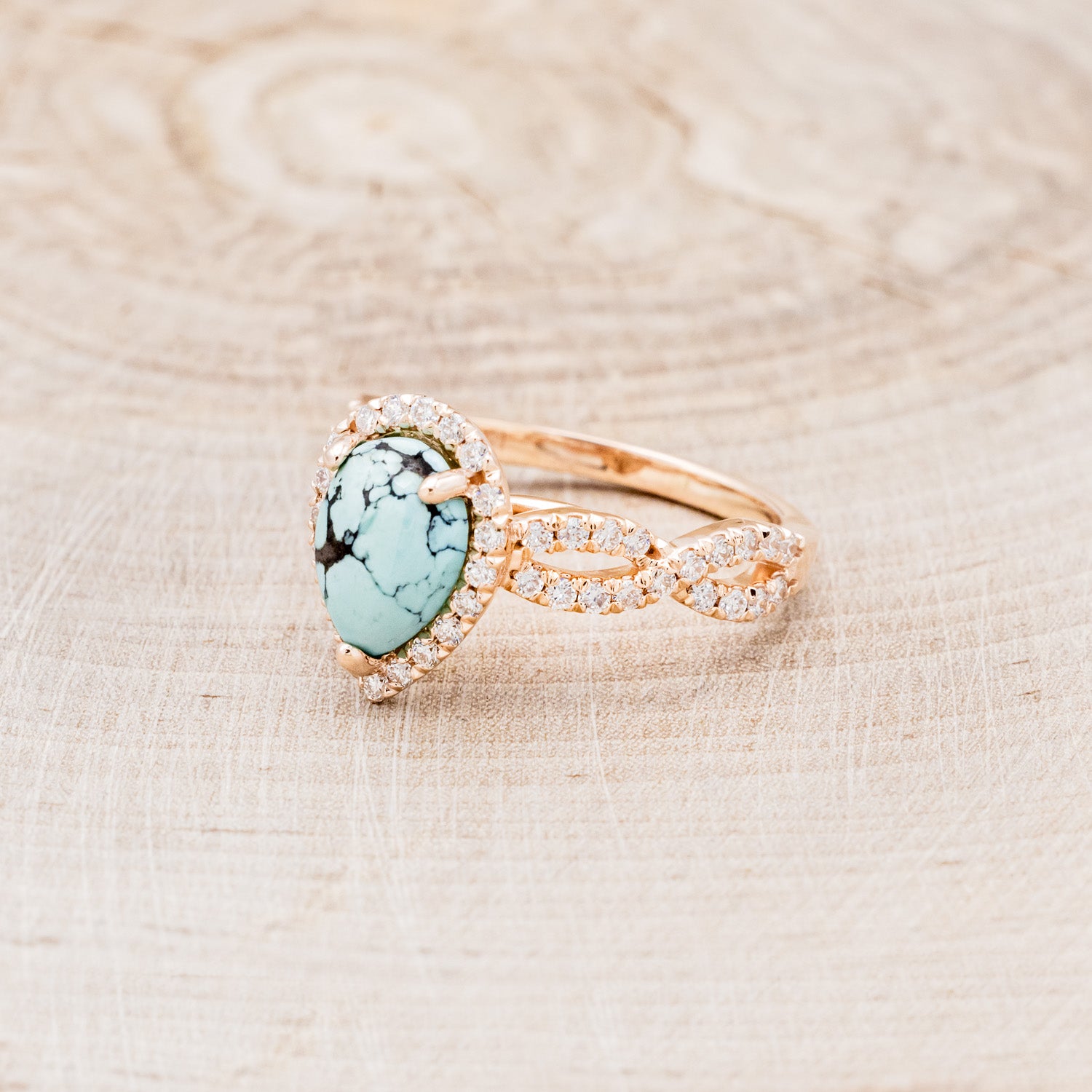 "BRIDGETTE" - PEAR-SHAPED TURQUOISE ENGAGEMENT RING WITH DIAMOND HALO & ACCENTS-9